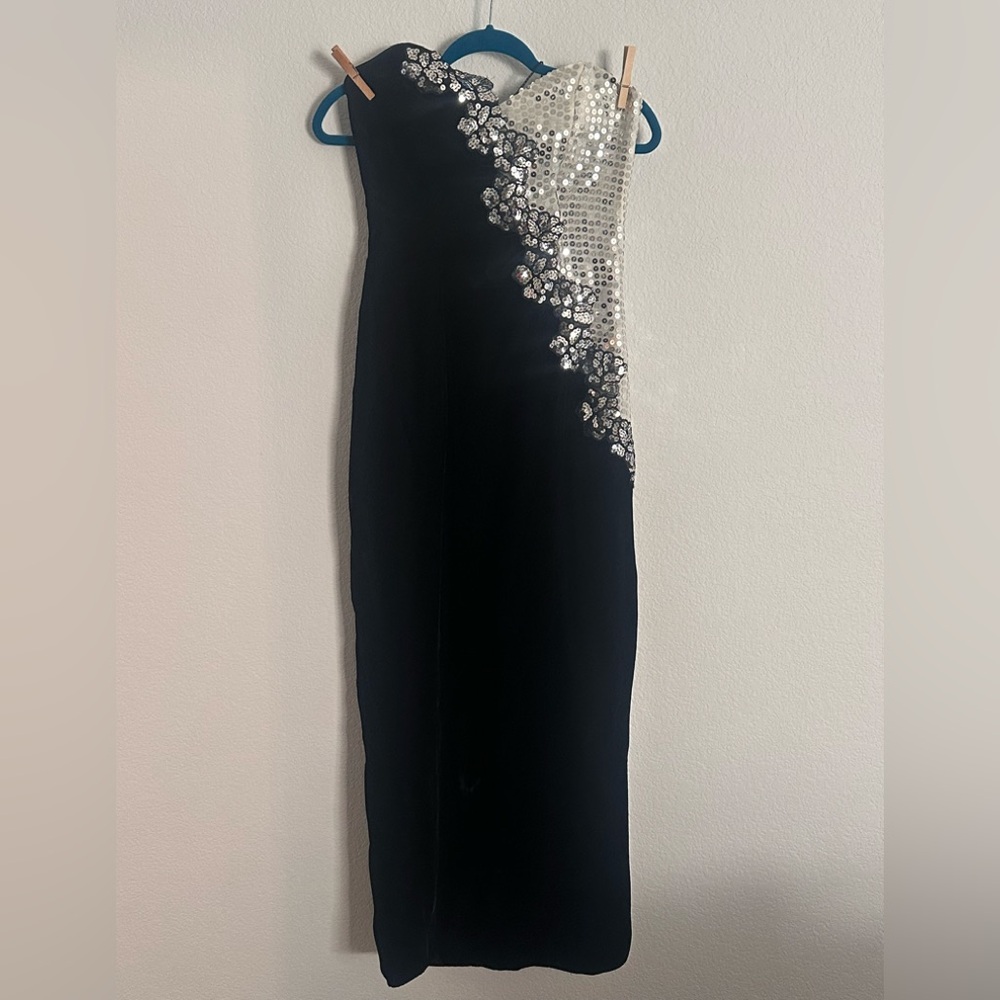 WOW FACTOR vintage strapless maxi black velvet gown M